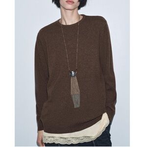 Zara dark mink touch of cashmere blend sweater with slip dress NWT